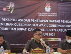 KPU Way Kanan menggelar Rapat Pleno terbuka rekapitulasi dan penetapan Daftar Pemilih Tetap (DPT), menetapkan bahwa jumlah Daftar Pemilih Tetap untuk Pemilihan Gubernur dan Wakil Gubernur Provinsi Lampung